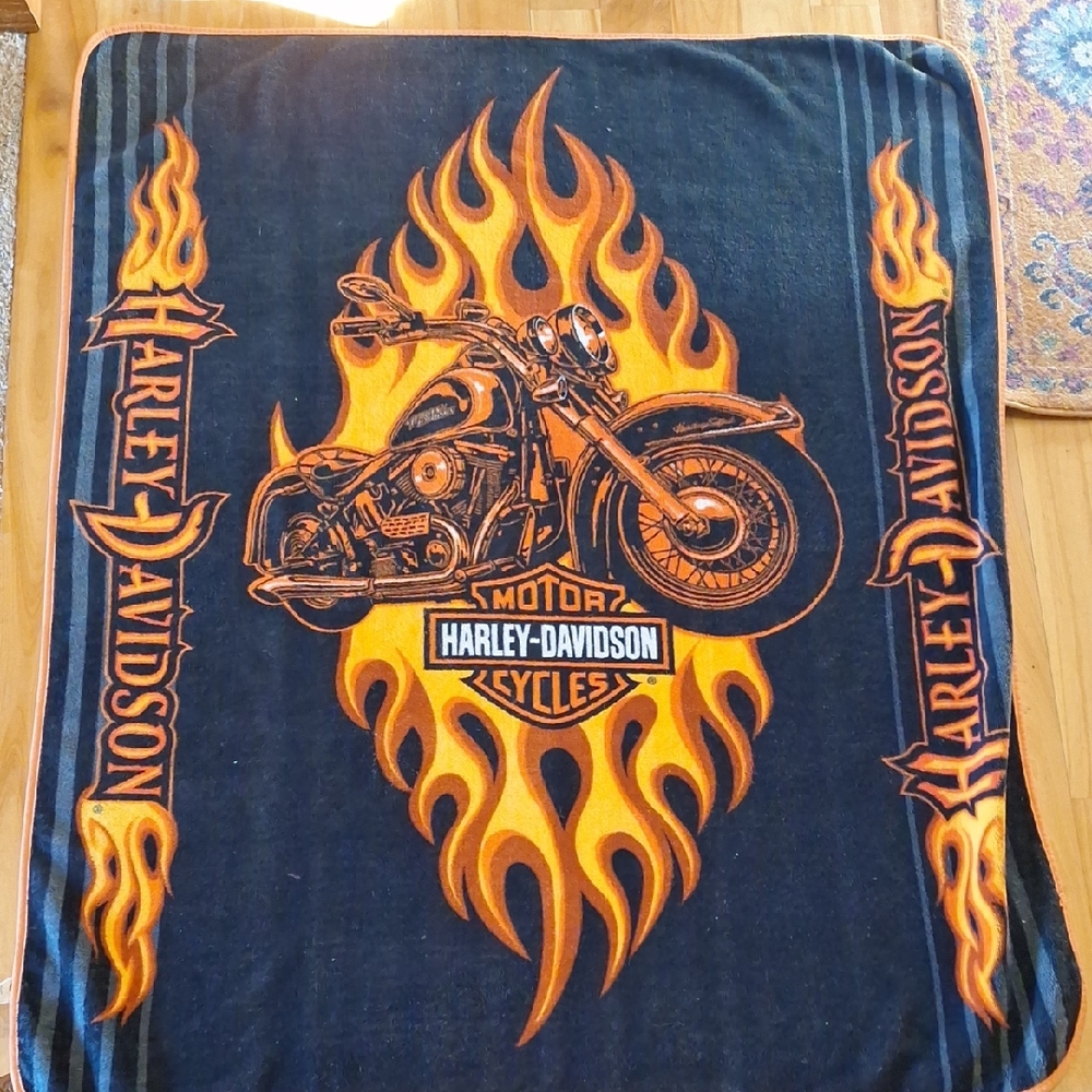 Vintage Harley-Davidson Flames  Motorcycle Throw Blanket 49x62"